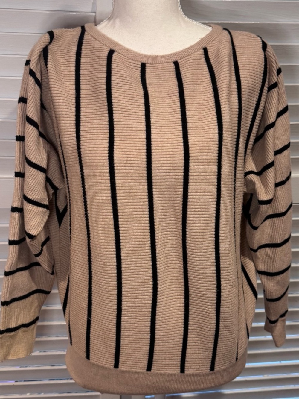 Philosophy Republic Beige Black Striped Ribbed Sweater Cropped Mini